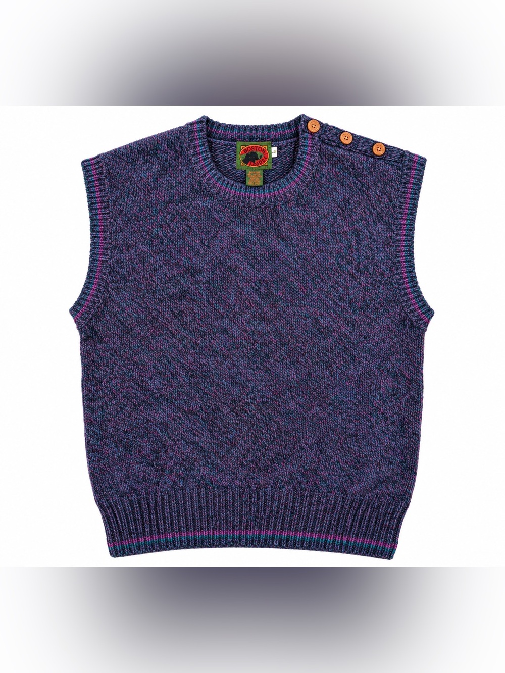 Boston Traders Purple Mixed Knit Crewneck Sweater Vest with Button Shoulder